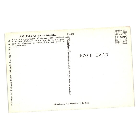 Badlands Of South Dakota Vintage Postcard Plastichrome P24391 Rushmore Photo - Picture 2 of 2